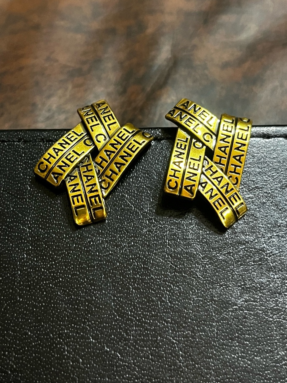 Double C Designer Brushed Gold Spell Out Earrings